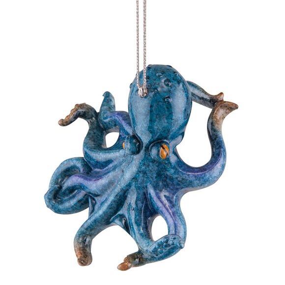 Blue Coastal Octopus Christmas Holiday Ornament Resin Cozumel Reef - Picture 1 of 4